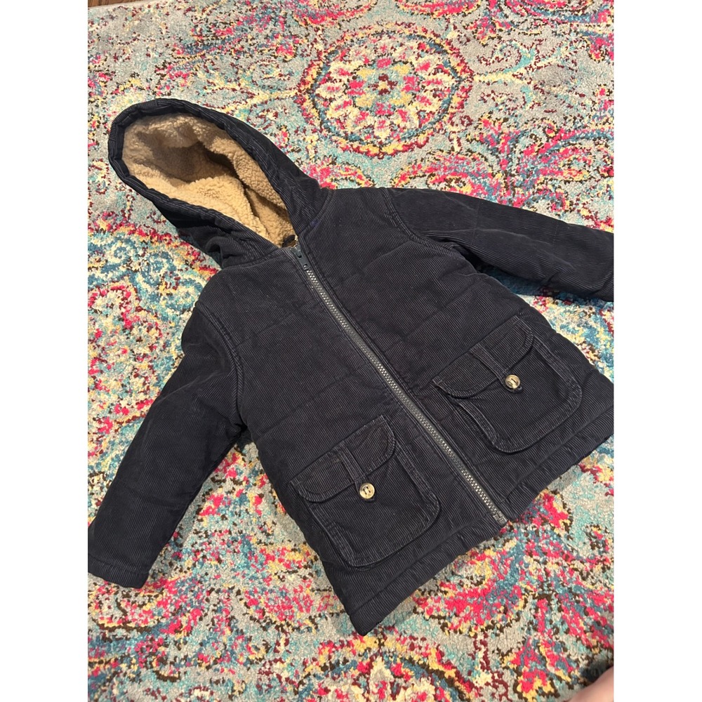 Gymboree Boys‎ Navy Blue Corduroy Sherpa Lined Puffer Jacket Hooded Coat 2T-3T